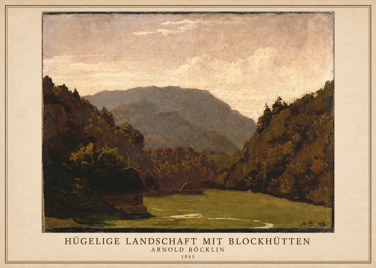 Arnold Böcklin Hügelige Landschaft Mit Blockhütten No1 - Plakát