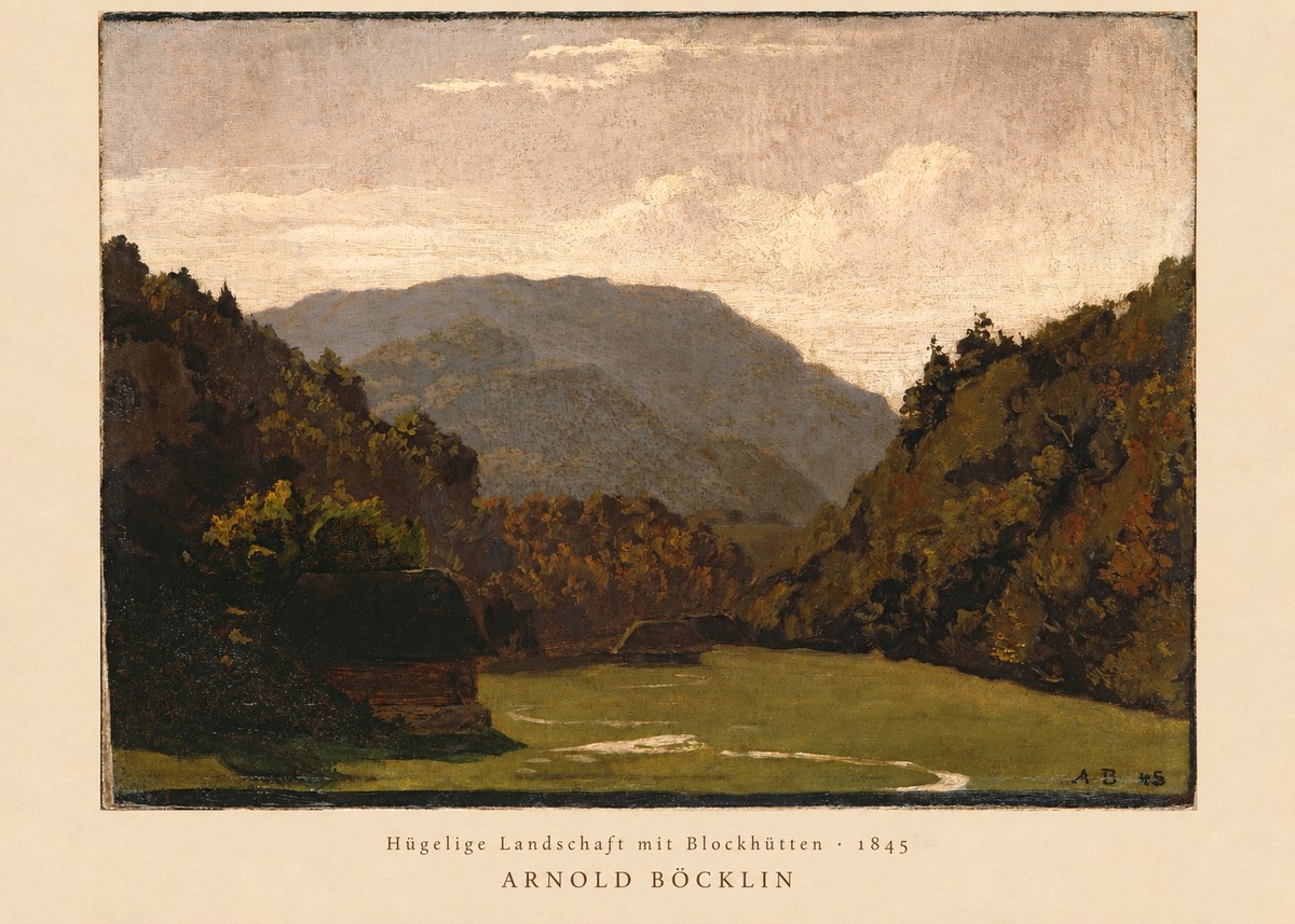 Arnold Böcklin Hügelige Landschaft Mit Blockhütten No2 - Plakát
