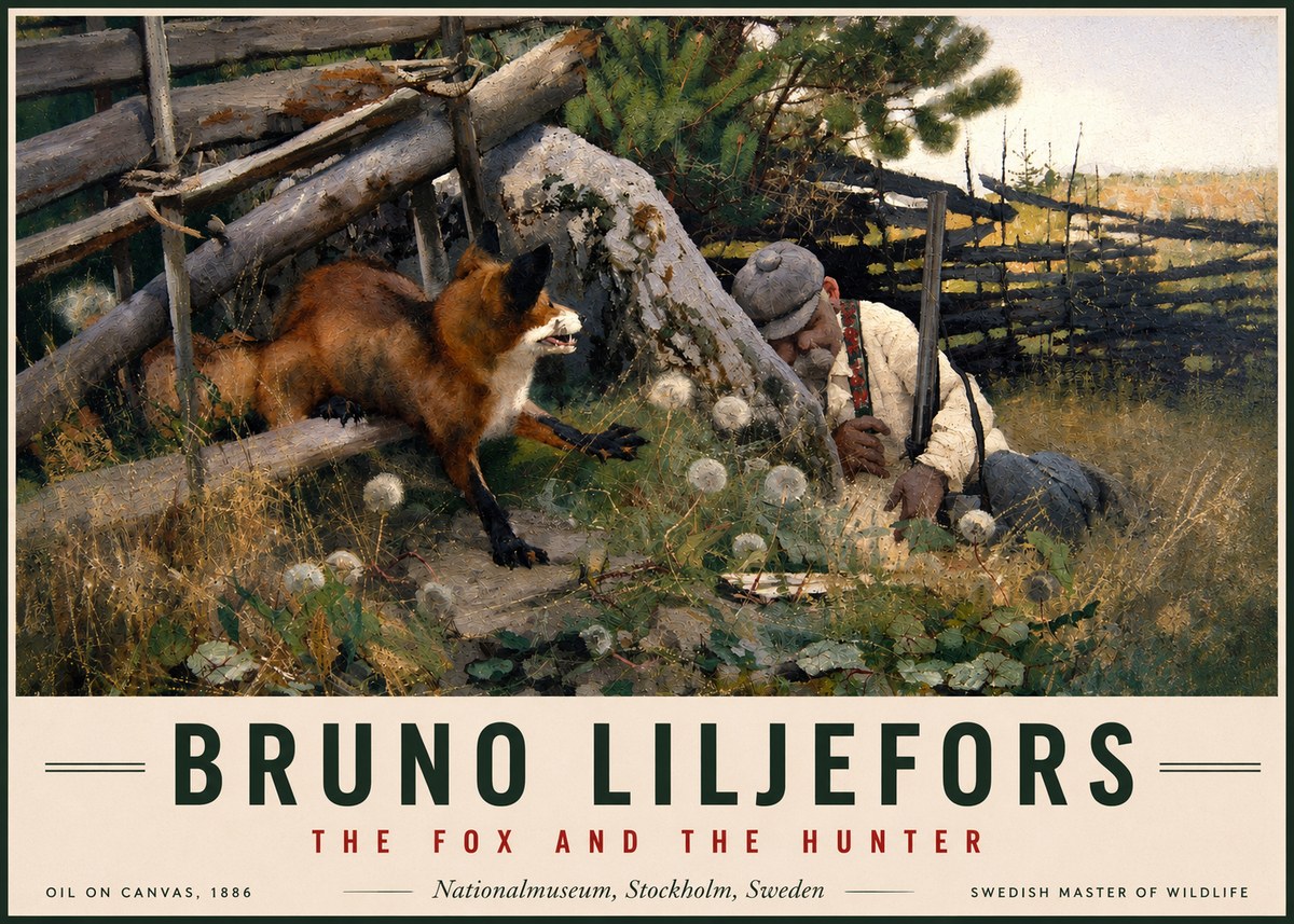 Bruno Liljefors The Fox and the Hunter No2 - Plakát
