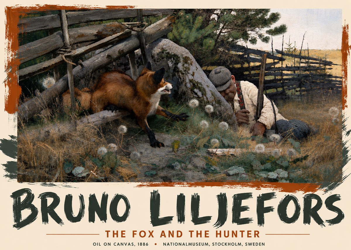 Bruno Liljefors The Fox and the Hunter No3 - Plakát