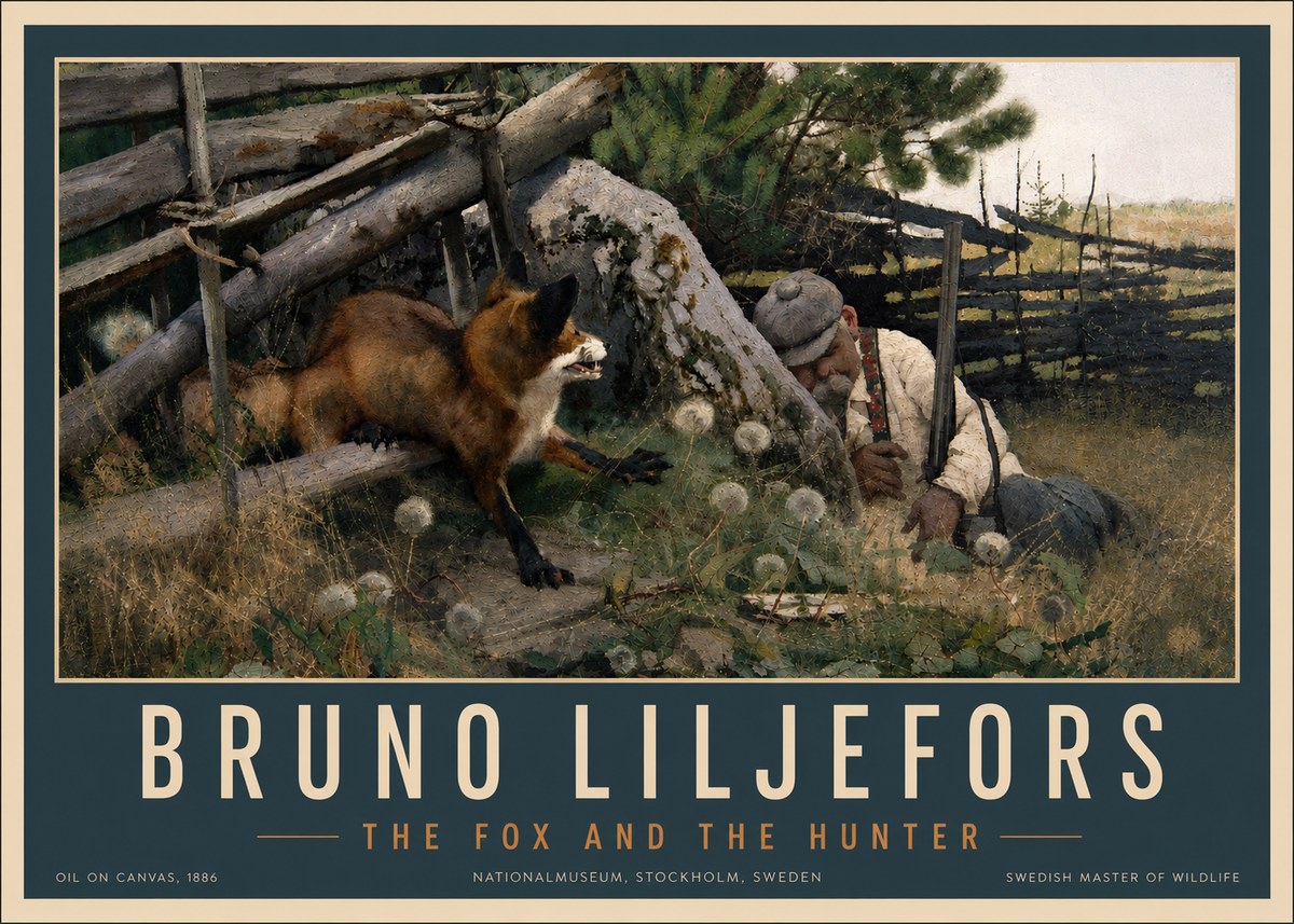 Bruno Liljefors The Fox and the Hunter No4 - Plakát