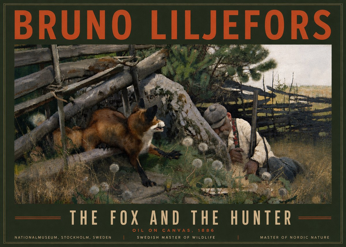 Bruno Liljefors The Fox and the Hunter No6 - Plakát