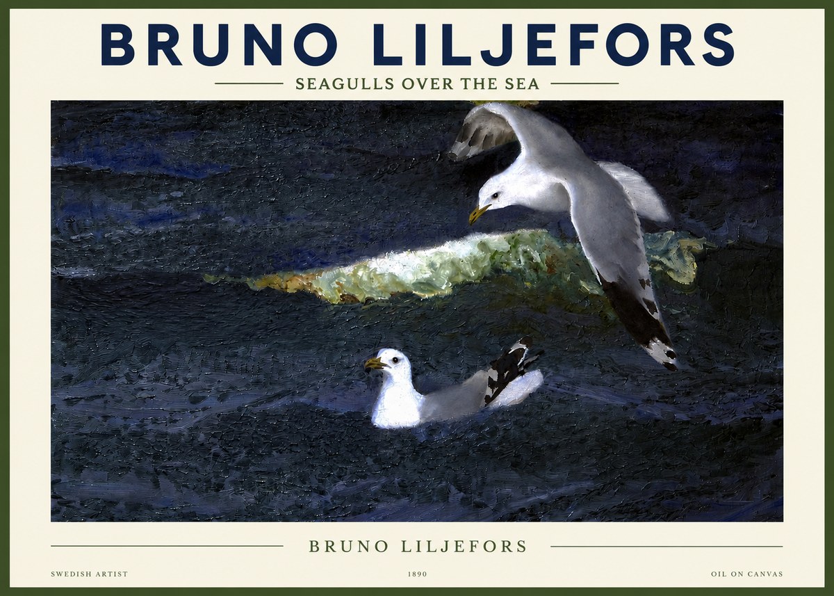Bruno Liljefors Seagulls over the Sea No2 - Plakát