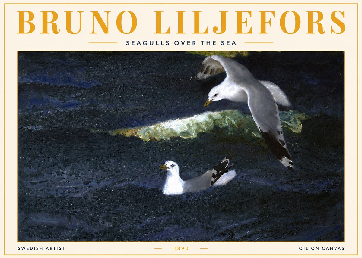 Bruno Liljefors Seagulls over the Sea No3 - Plakát