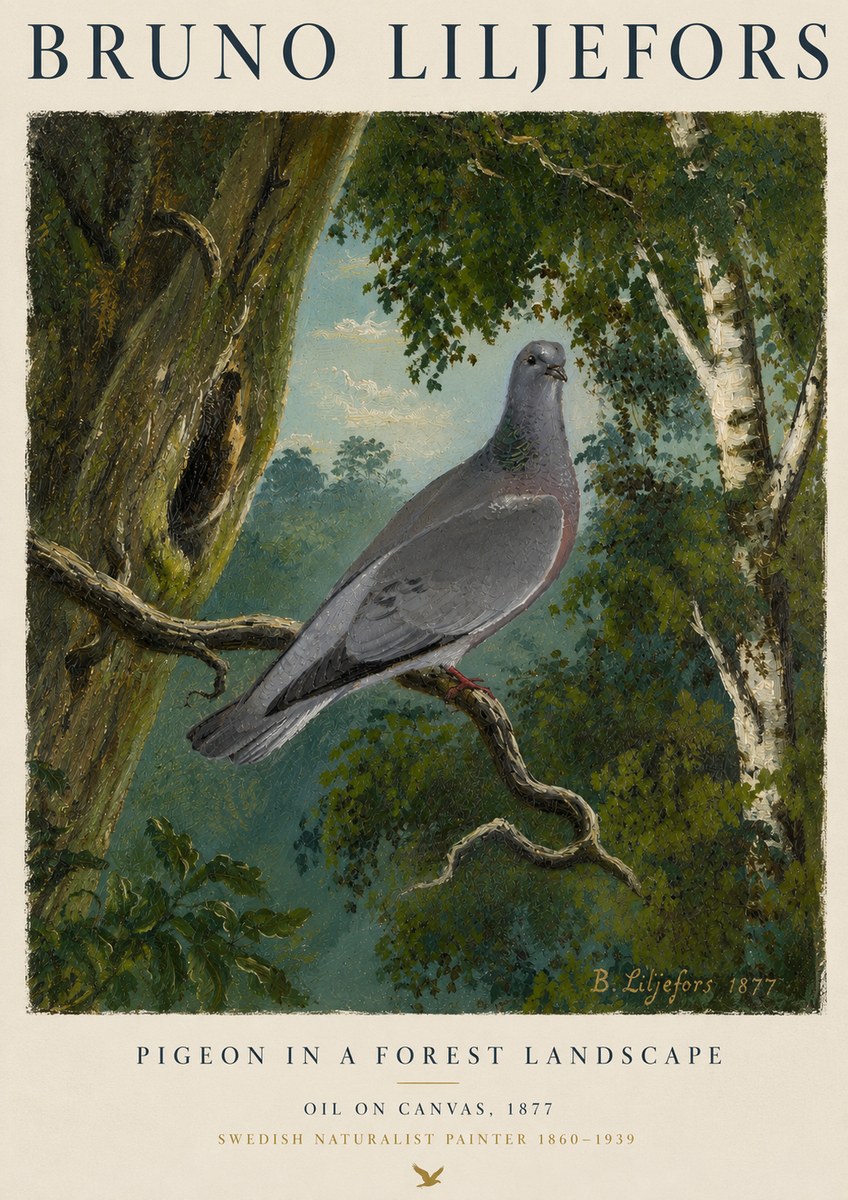 Bruno Liljefors Pigeon in a Forest Landscape No4 - Plakát