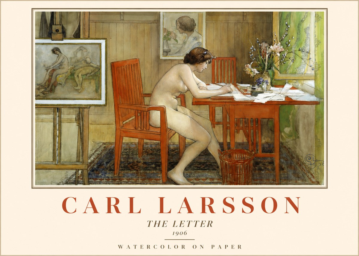 Carl Larsson Interior with a Nude Writing No2 - Plakát