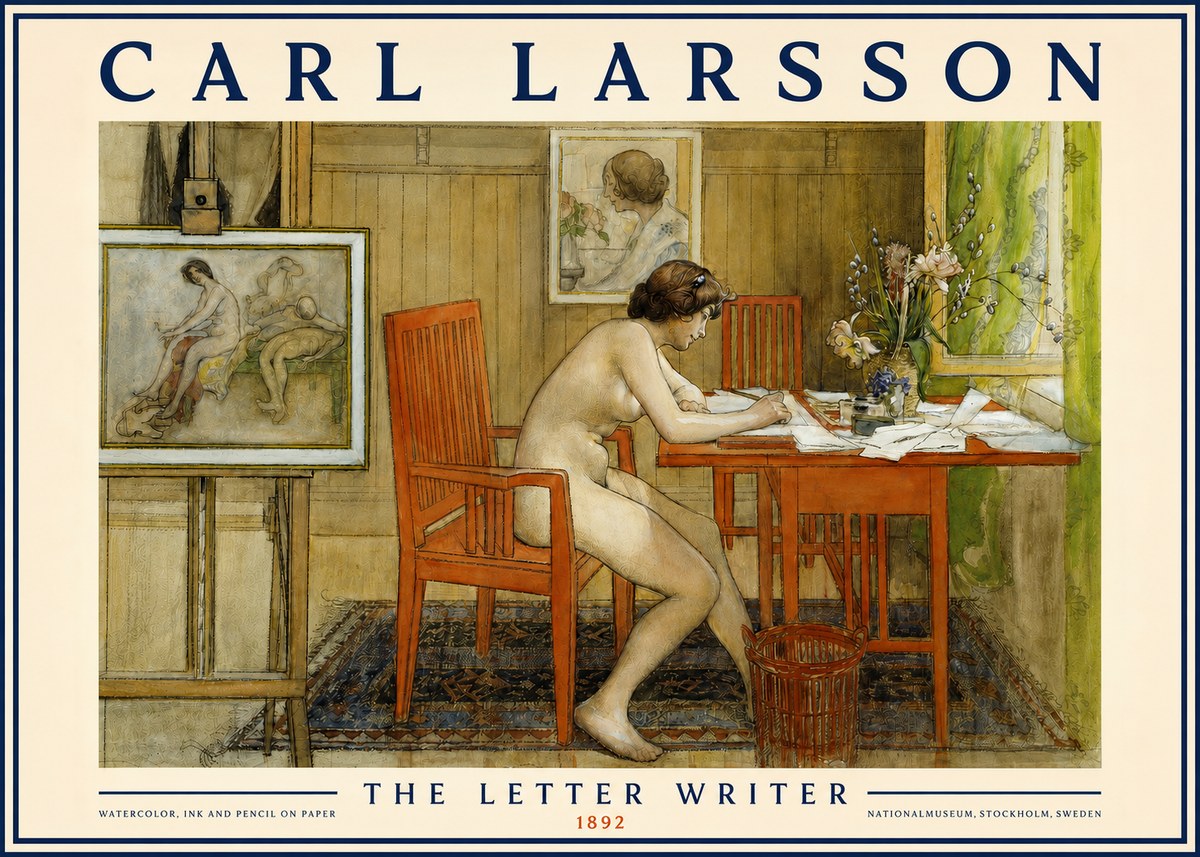 Carl Larsson Interior with a Nude Writing No6 - Plakát