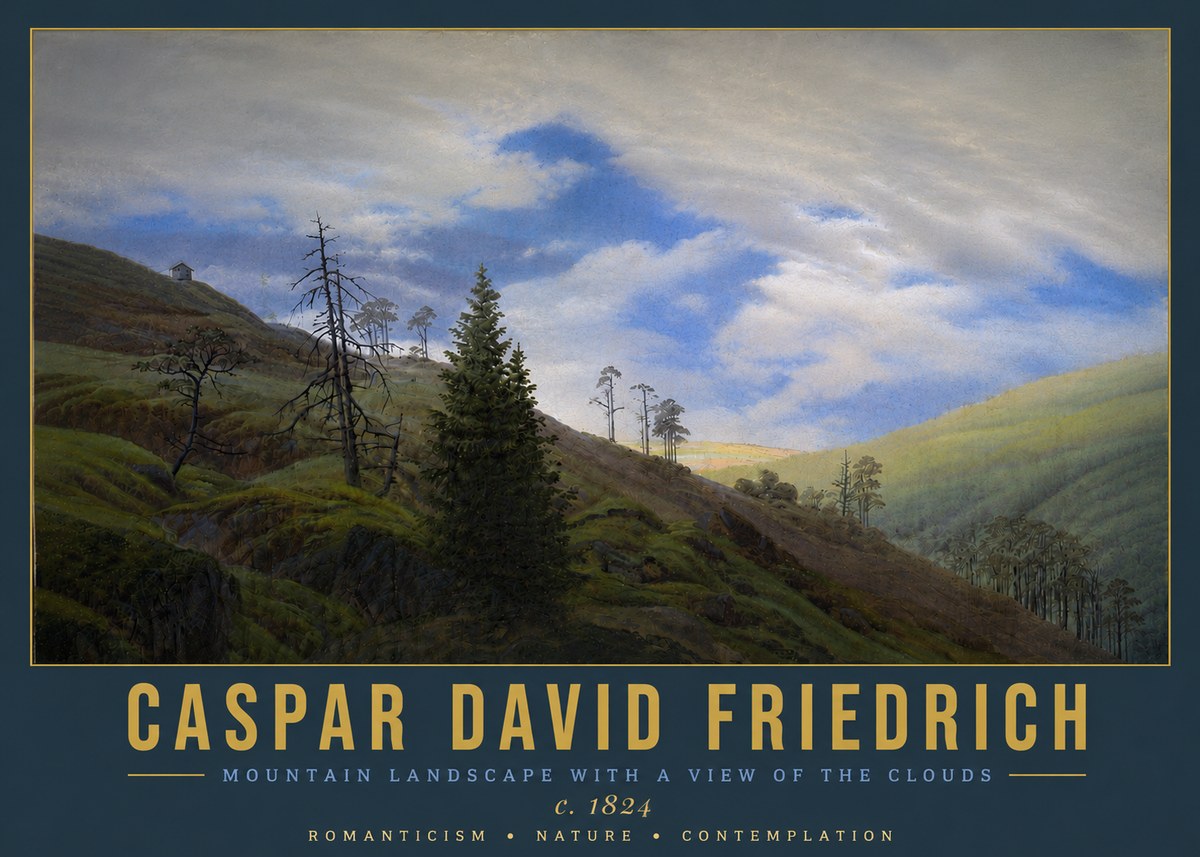 Caspar David Friedrich Mountain Landscape with a View of the Clouds No5 - Plakát