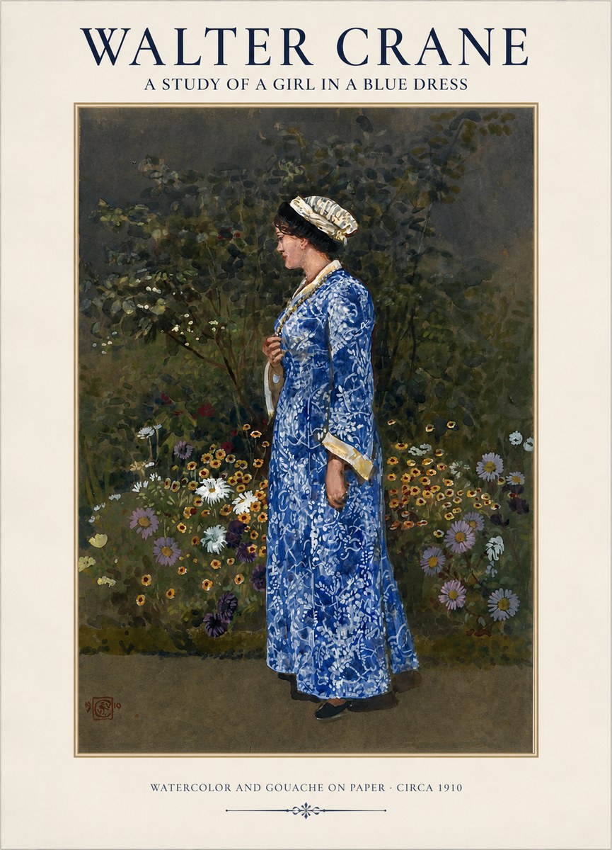 Walter Crane A Study of a Girl in a Blue Dress No1 - Plakát