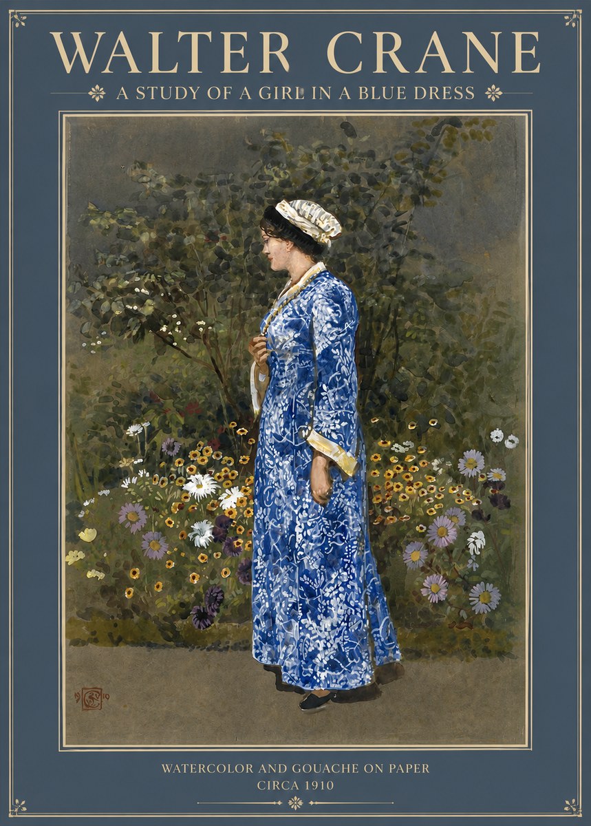 Walter Crane A Study of a Girl in a Blue Dress No2 - Plakát