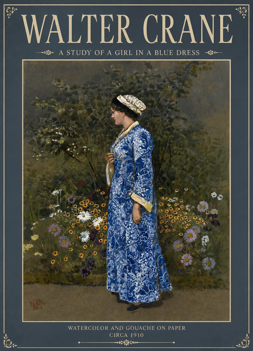 Walter Crane A Study of a Girl in a Blue Dress No5 - Plakát