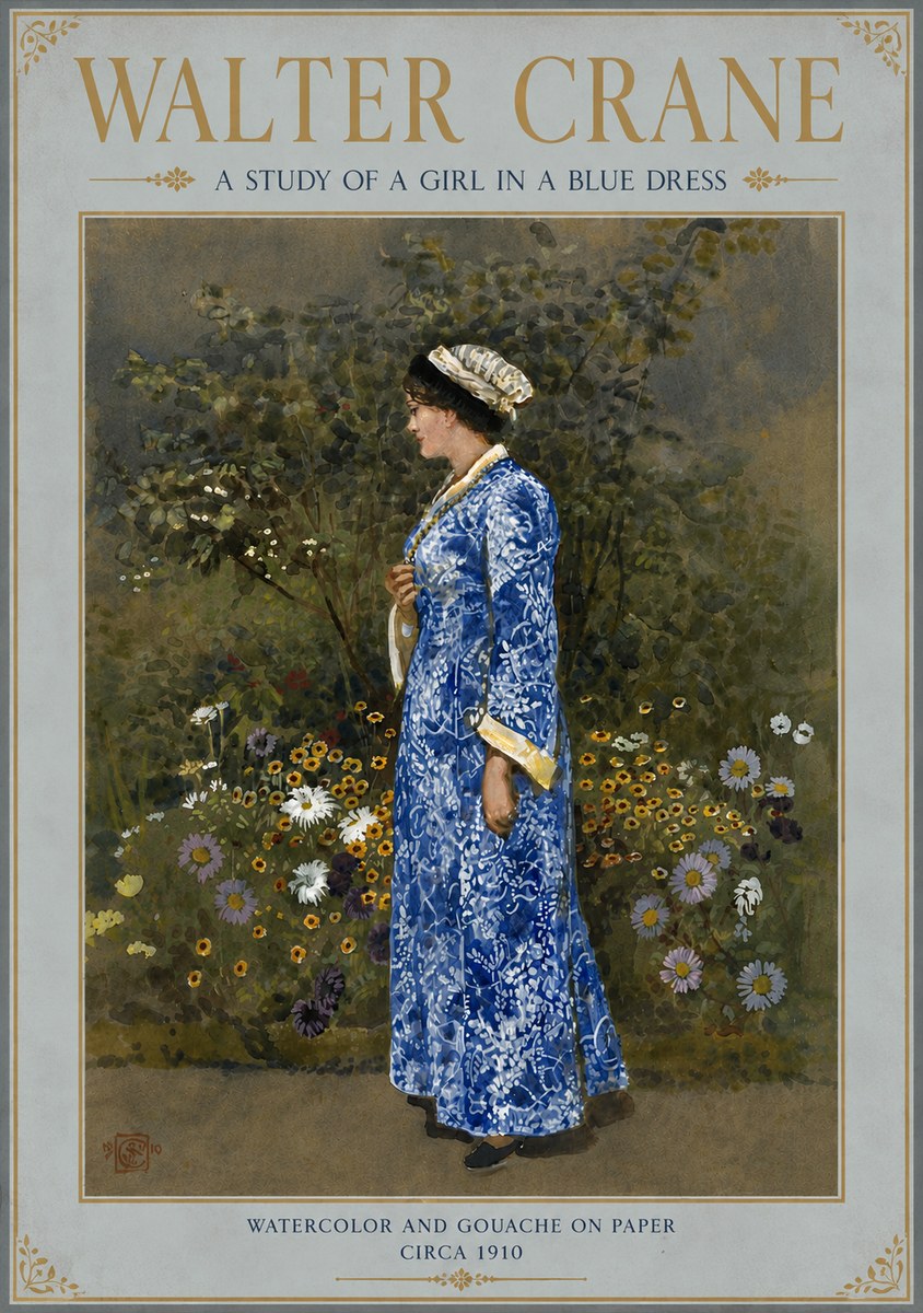 Walter Crane A Study of a Girl in a Blue Dress No6 - Plakát