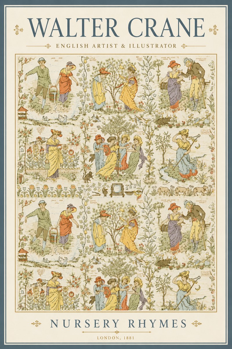 Walter Crane Nursery Rhymes No5 - Plakát