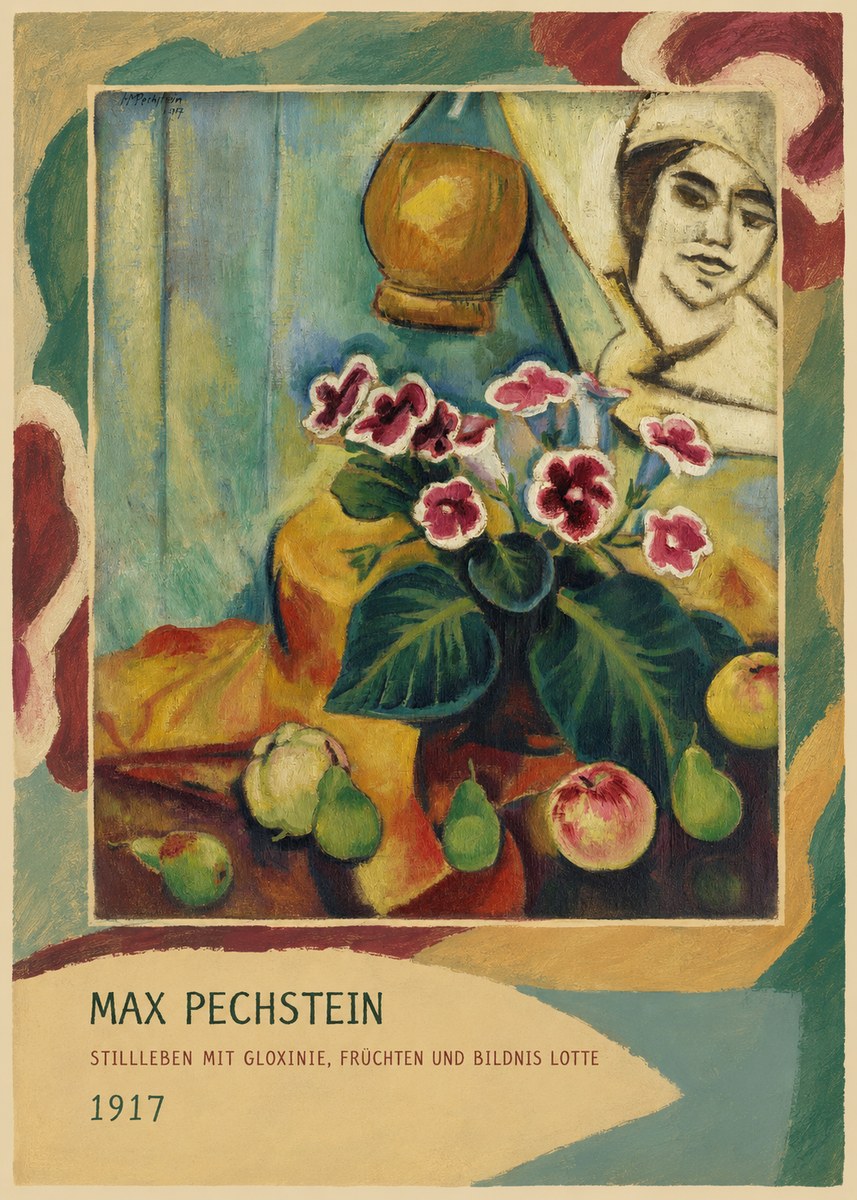 Max Pechstein Stillleben Mit Gloxinie, Früchten Und Bildnis Lotte No3 - Plakát