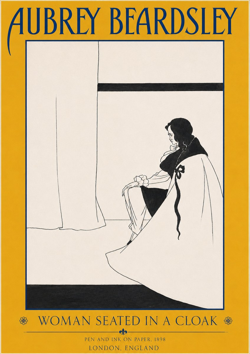 Aubrey Beardsley Woman Seated in a Cloak No3 - Plakát