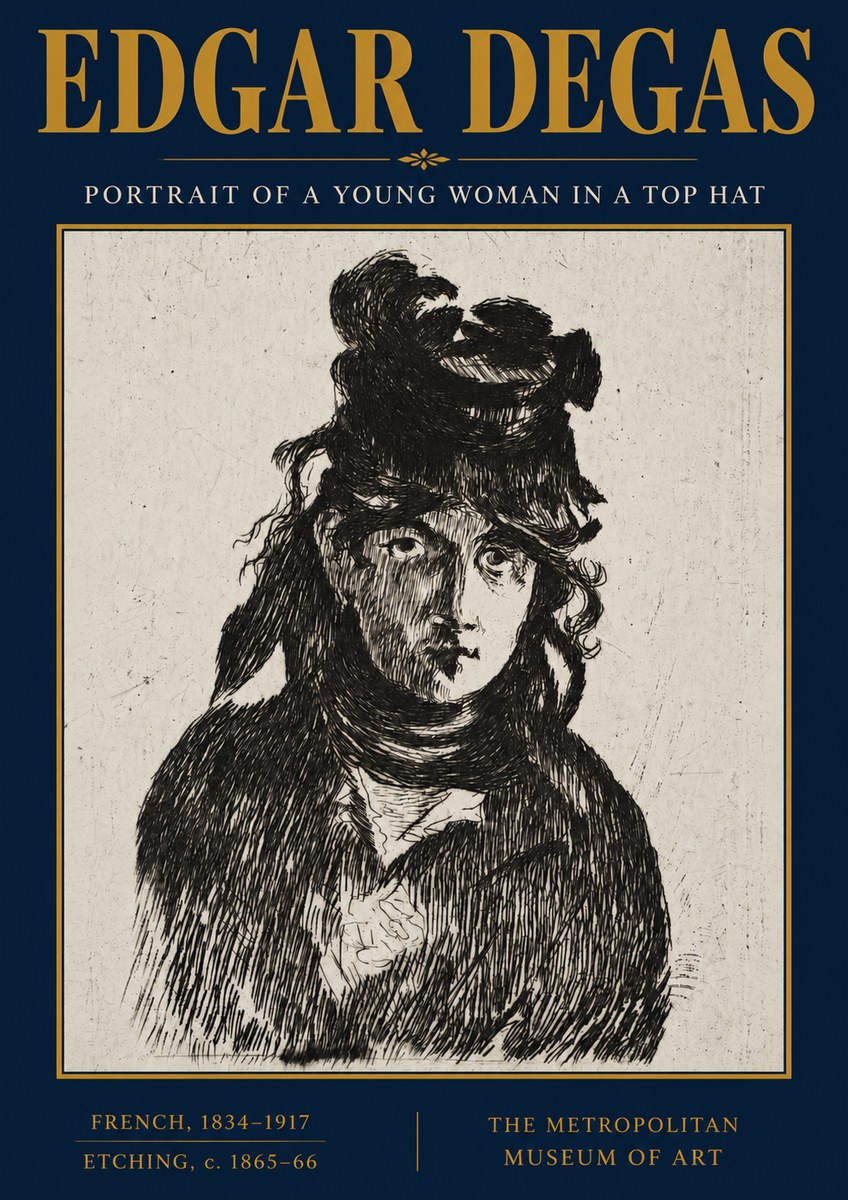Edgar Degas Portrait of a Young Woman in a Top Hat No3 - Plakát
