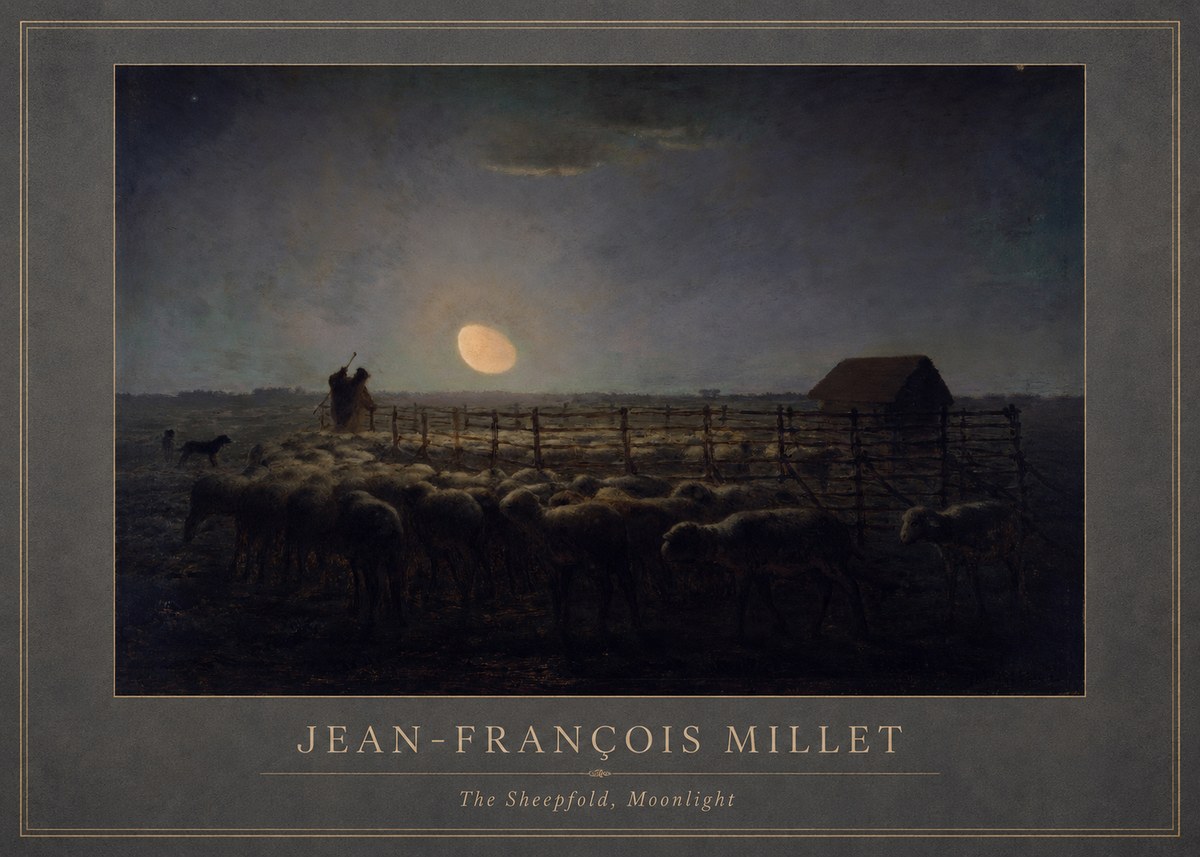 Jean-François Millet The Sheepfold, Moonlight No1 - Plakát