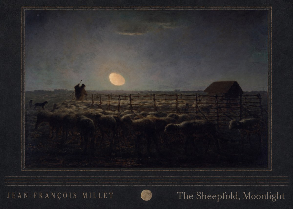 Jean-François Millet The Sheepfold, Moonlight No4 - Plakát