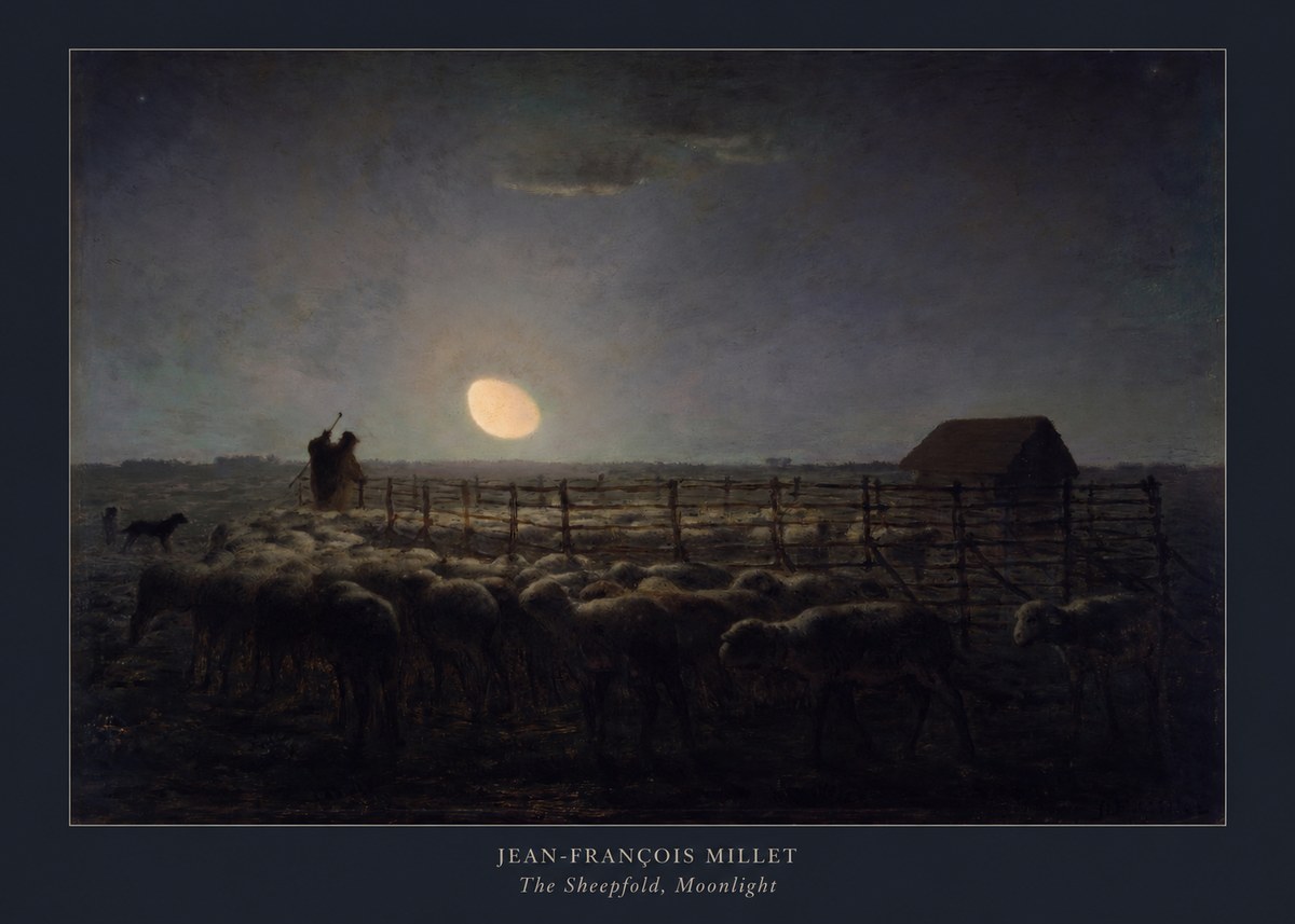 Jean-François Millet The Sheepfold, Moonlight No5 - Plakát