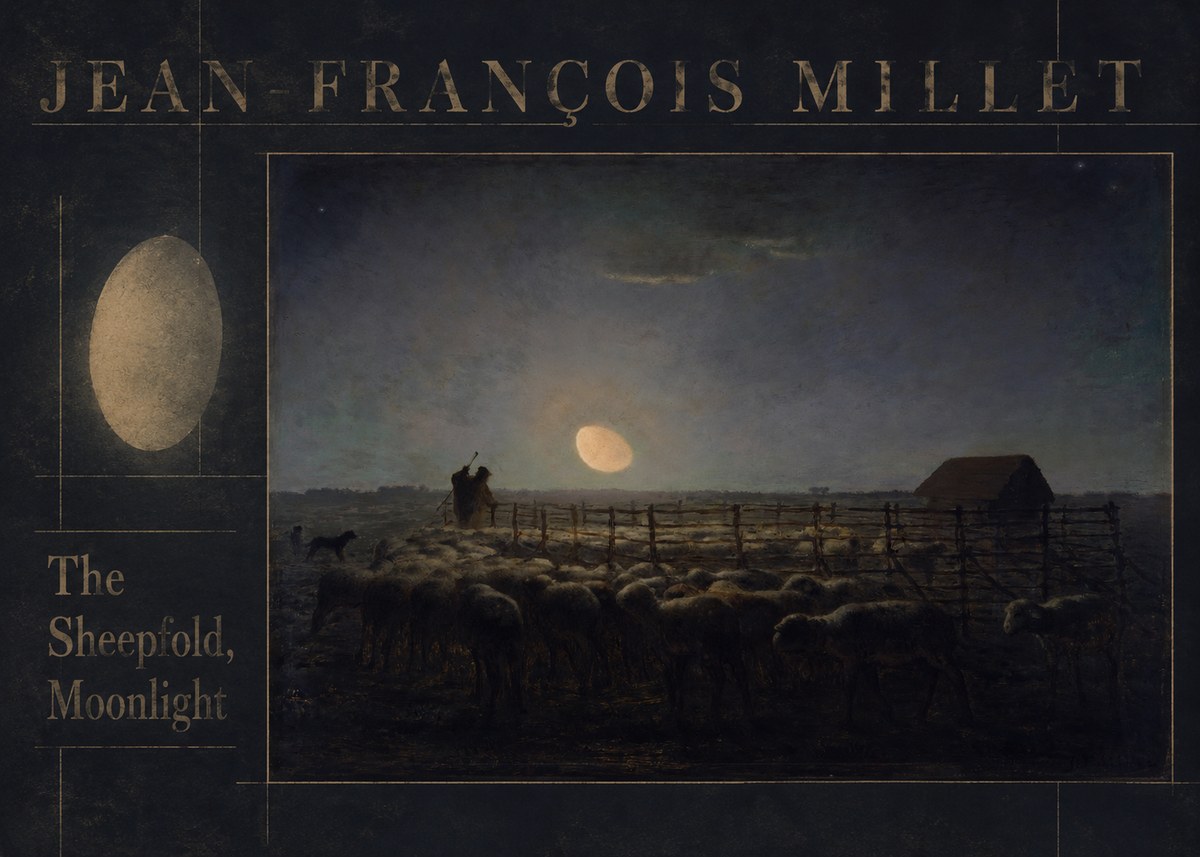 Jean-François Millet The Sheepfold, Moonlight No6 - Plakát