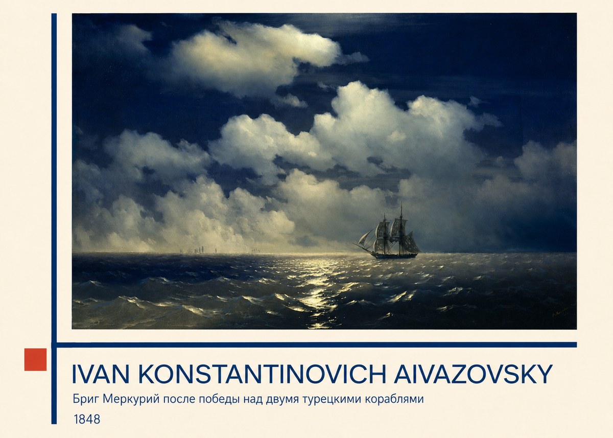 Ivan Konstantinovich Aivazovsky Бриг Меркурий После Победы Над Двумя Турецкими Кораблями No3 - Plakát