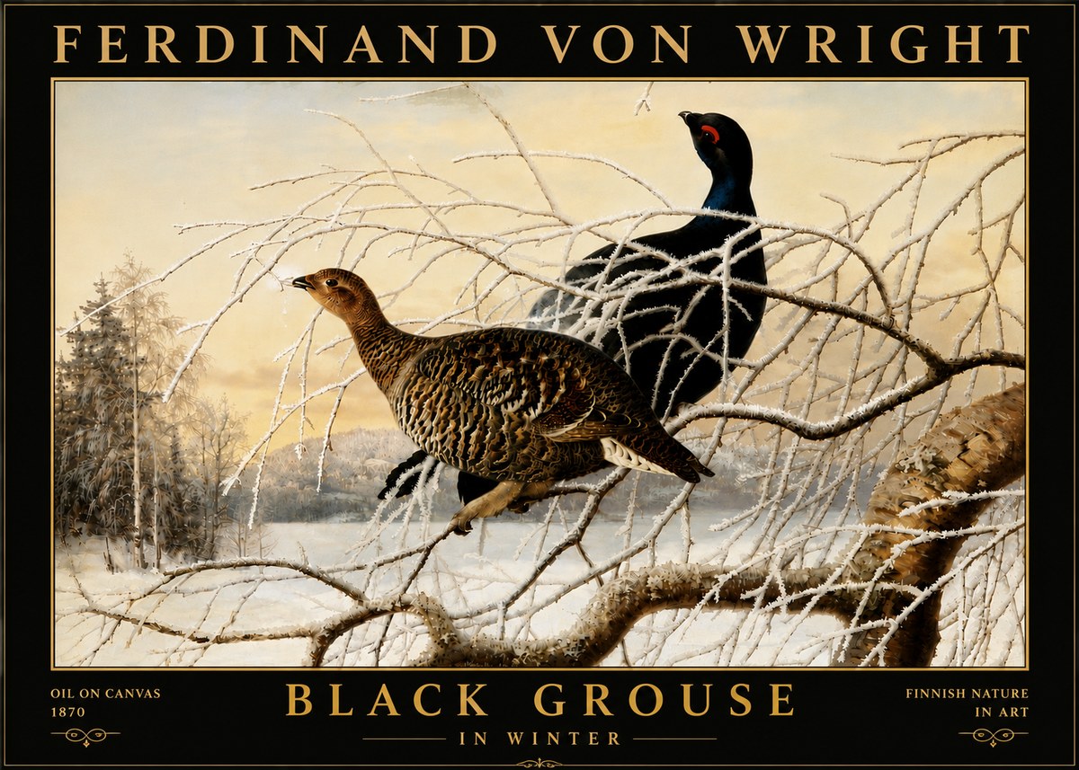 Ferdinand von Wright Black Grouse in Winter No6 - Plakát
