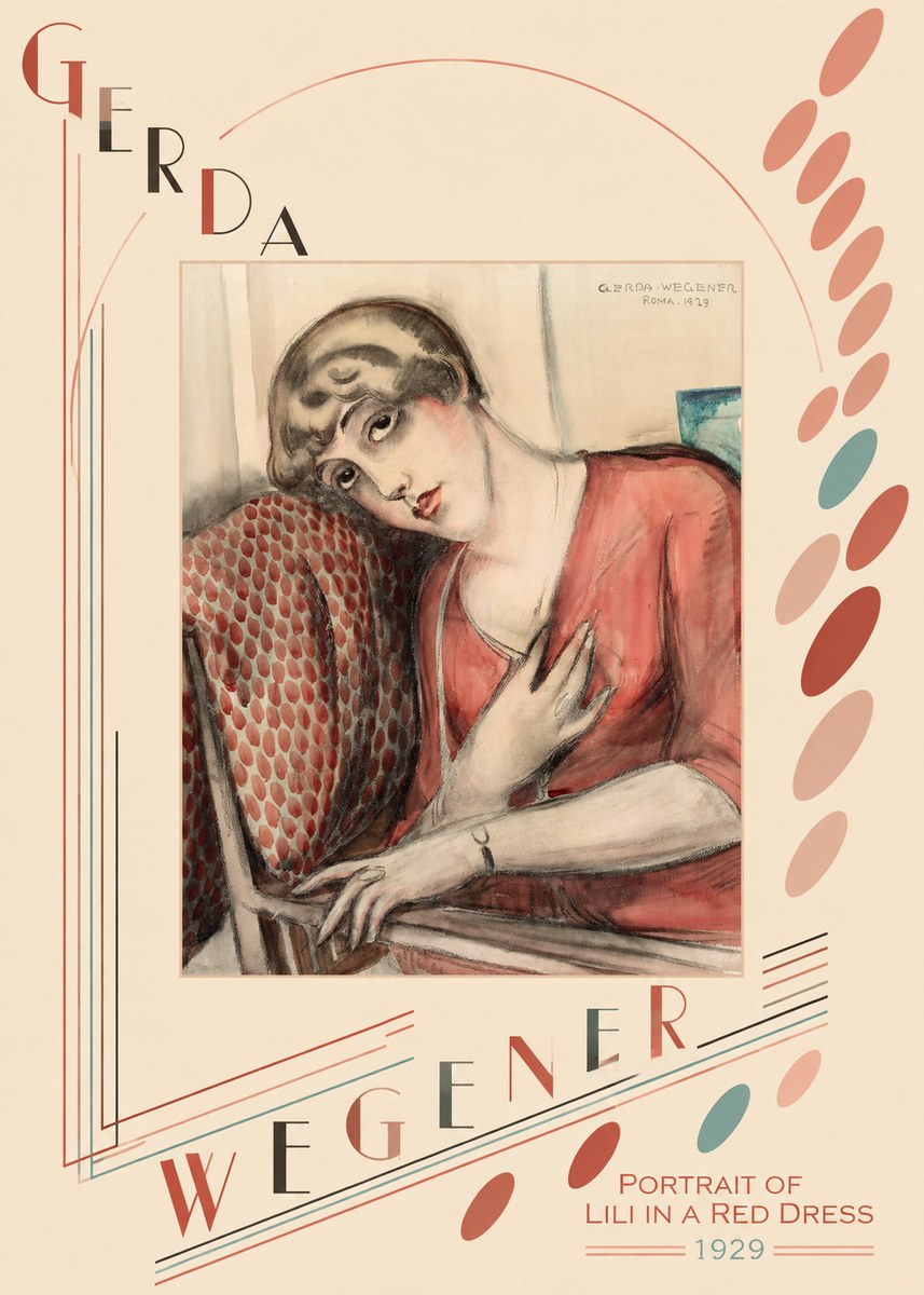 Gerda Wegener Portrait of Lili in a Red Dress No6 - Plakát