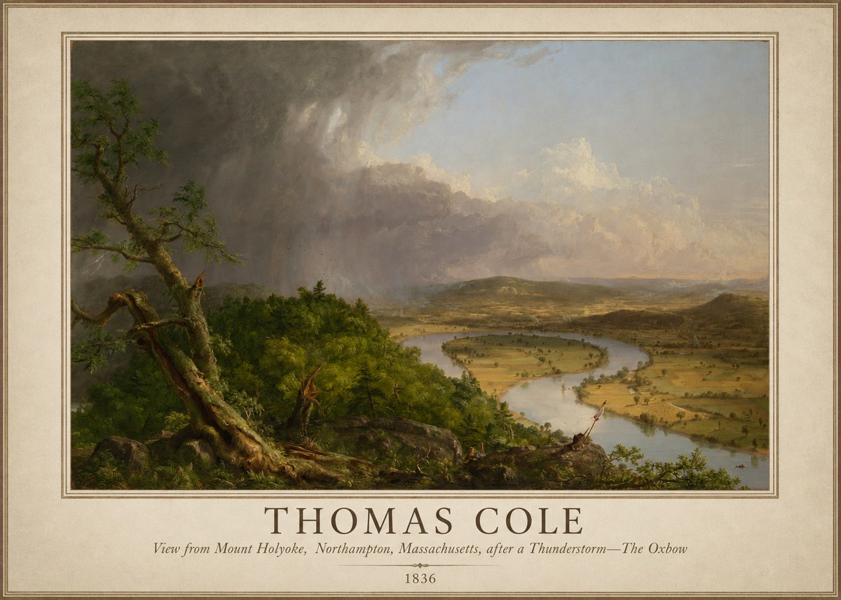 Thomas Cole View from Mount Holyoke, Northampton, Massachusetts, After a Thunderstorm—the Oxbow II No1 - Plakát
