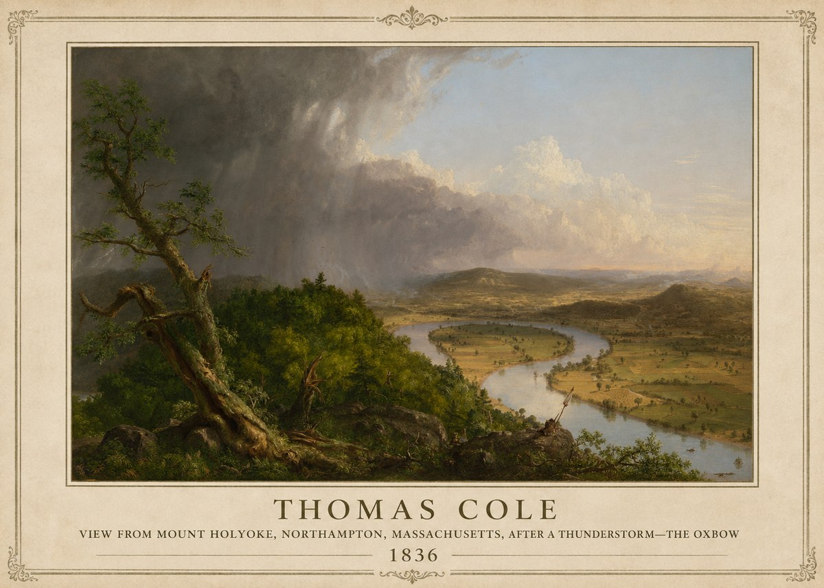 Thomas Cole View from Mount Holyoke, Northampton, Massachusetts, After a Thunderstorm—the Oxbow II No4 - Plakát