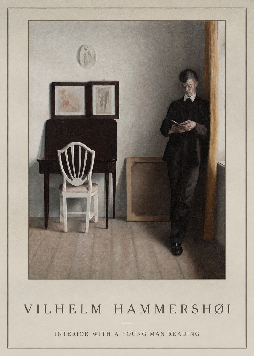 Vilhelm Hammershøi Interior with a Young Man Reading No1 - Plakát