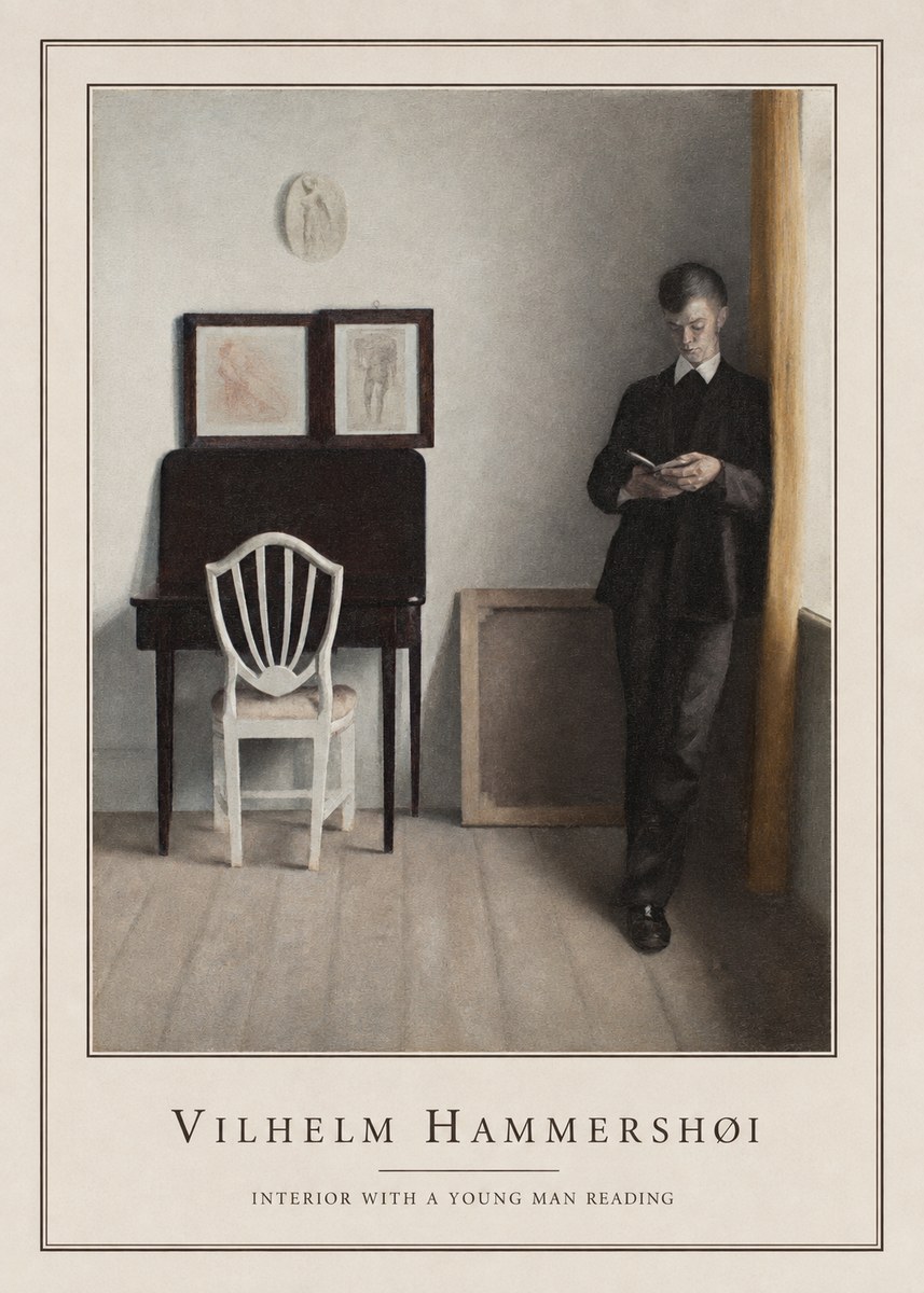Vilhelm Hammershøi Interior with a Young Man Reading No4 - Plakát