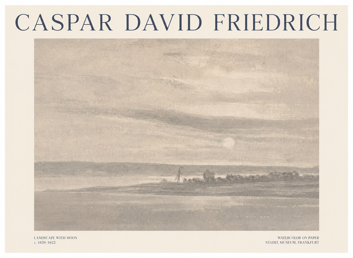 Caspar David Friedrich Landscape with Moon No1 - Plakát