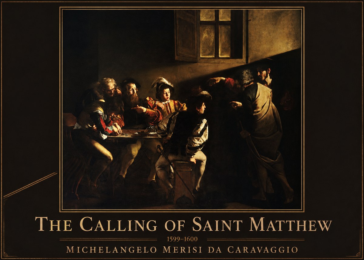 Michelangelo Merisi da Caravaggio The Calling of Saint Matthew I No1 - Plakát