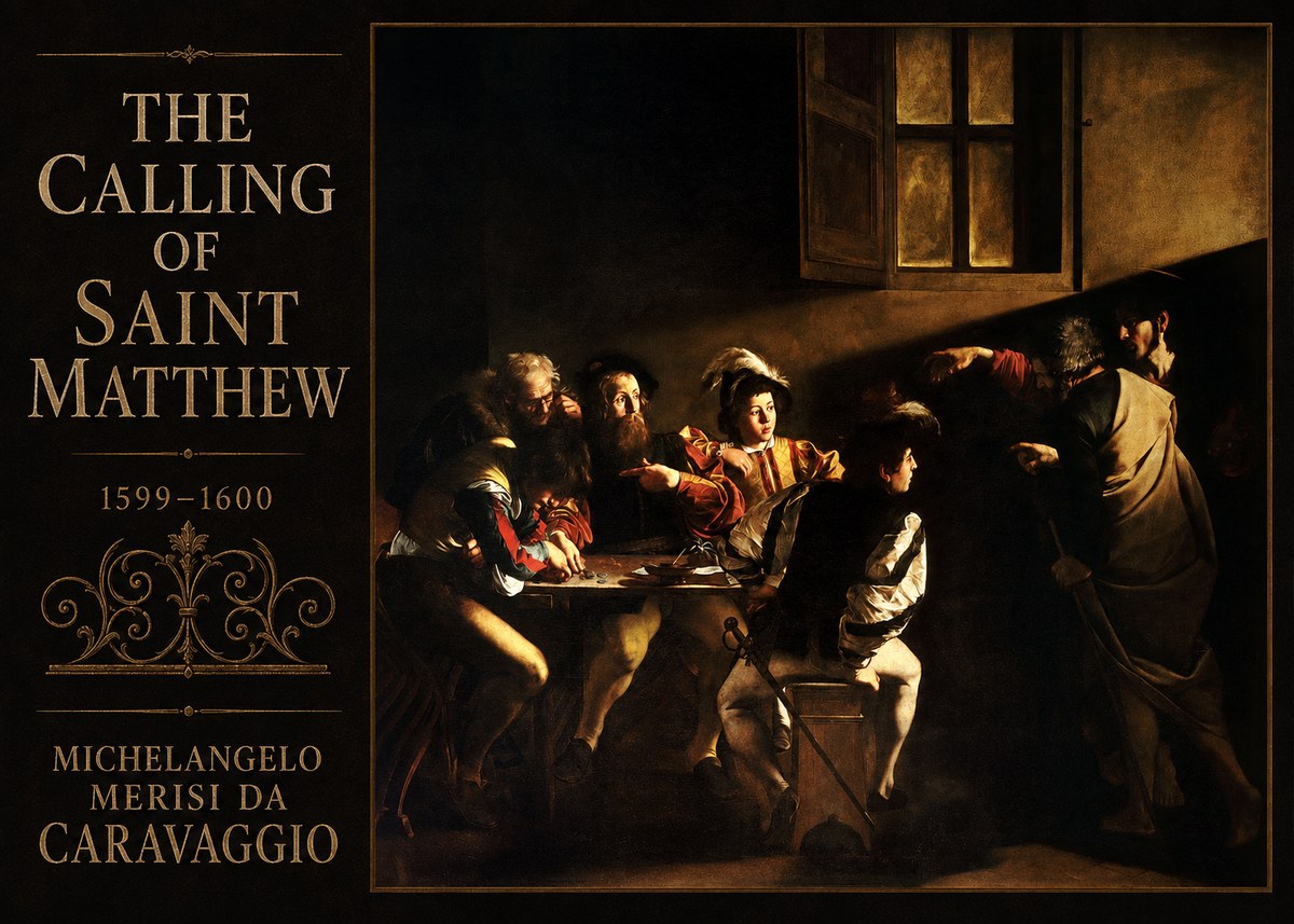 Michelangelo Merisi da Caravaggio The Calling of Saint Matthew I No3 - Plakát