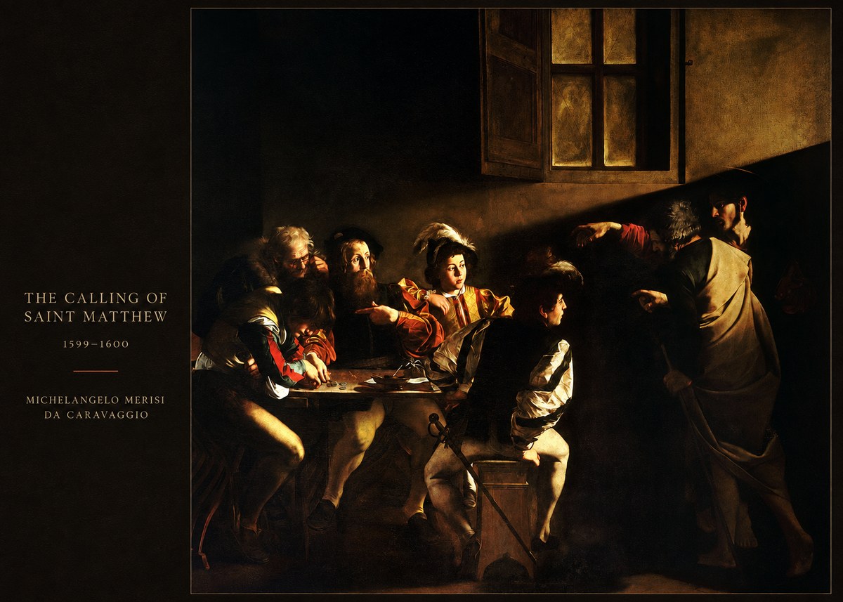 Michelangelo Merisi da Caravaggio The Calling of Saint Matthew I No5 - Plakát