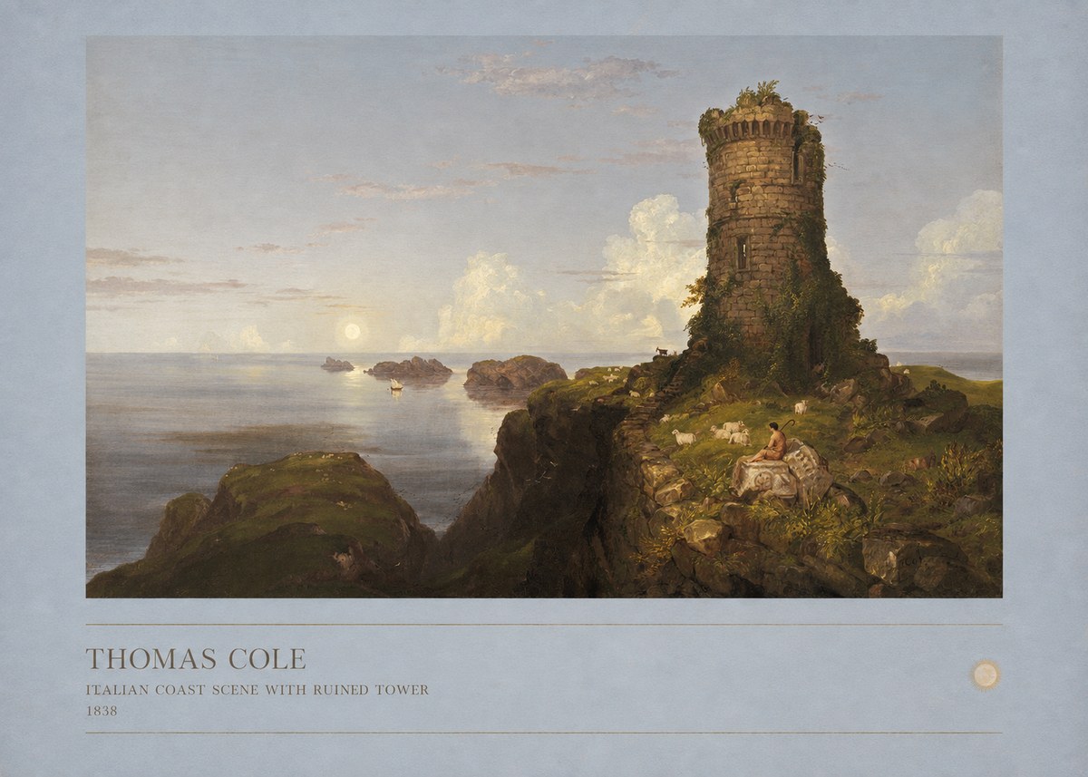 Thomas Cole Italian Coast Scene with Ruined Tower II No6 - Plakát