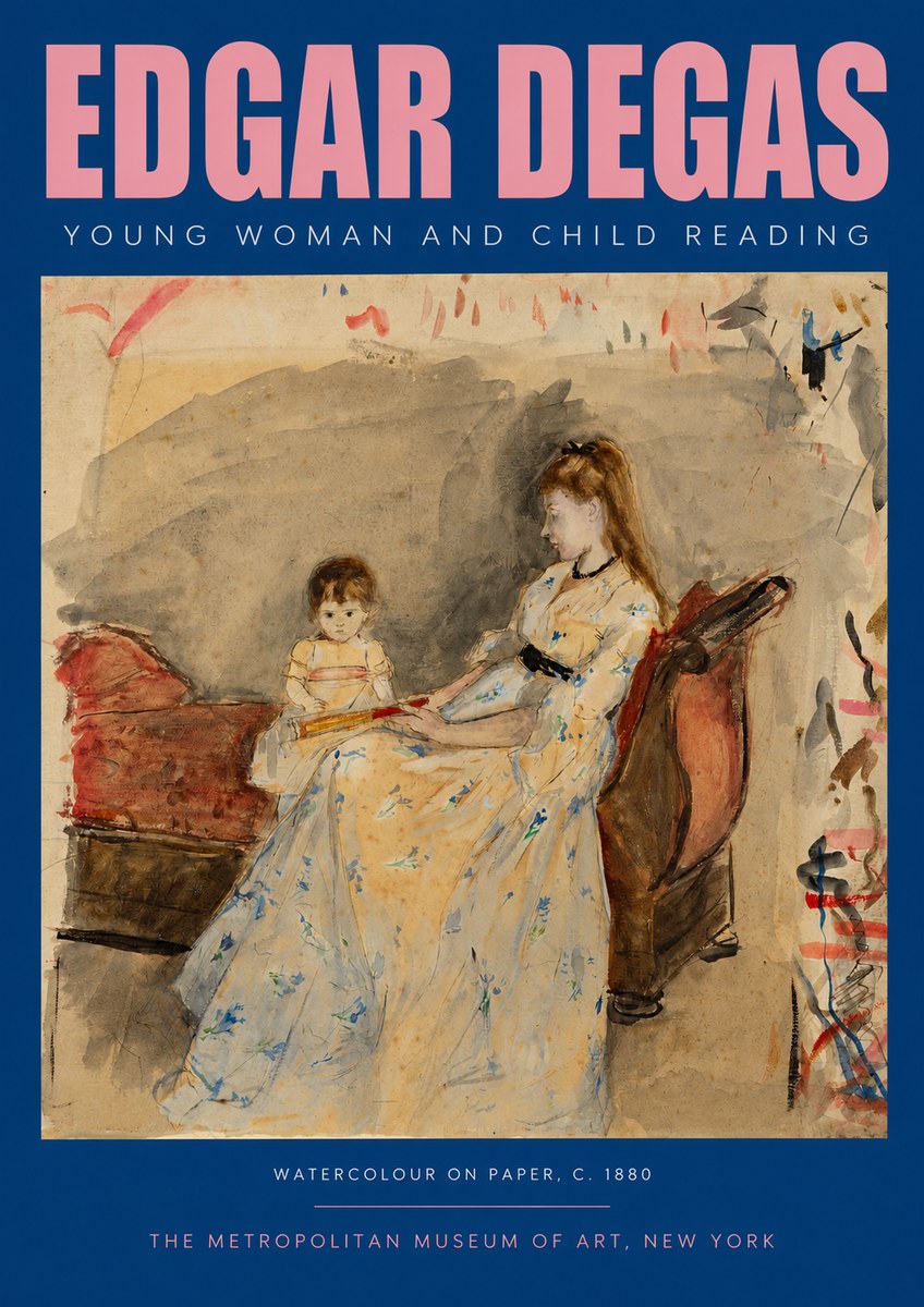 Edgar Degas Young Woman and Child Reading No2 - Plakát