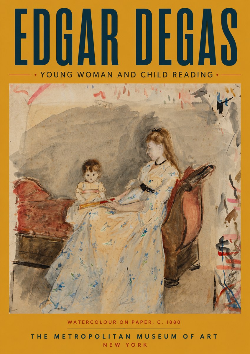 Edgar Degas Young Woman and Child Reading No4 - Plakát