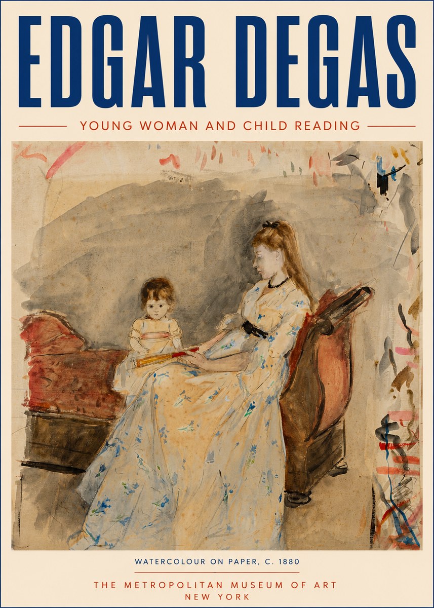 Edgar Degas Young Woman and Child Reading No6 - Plakát