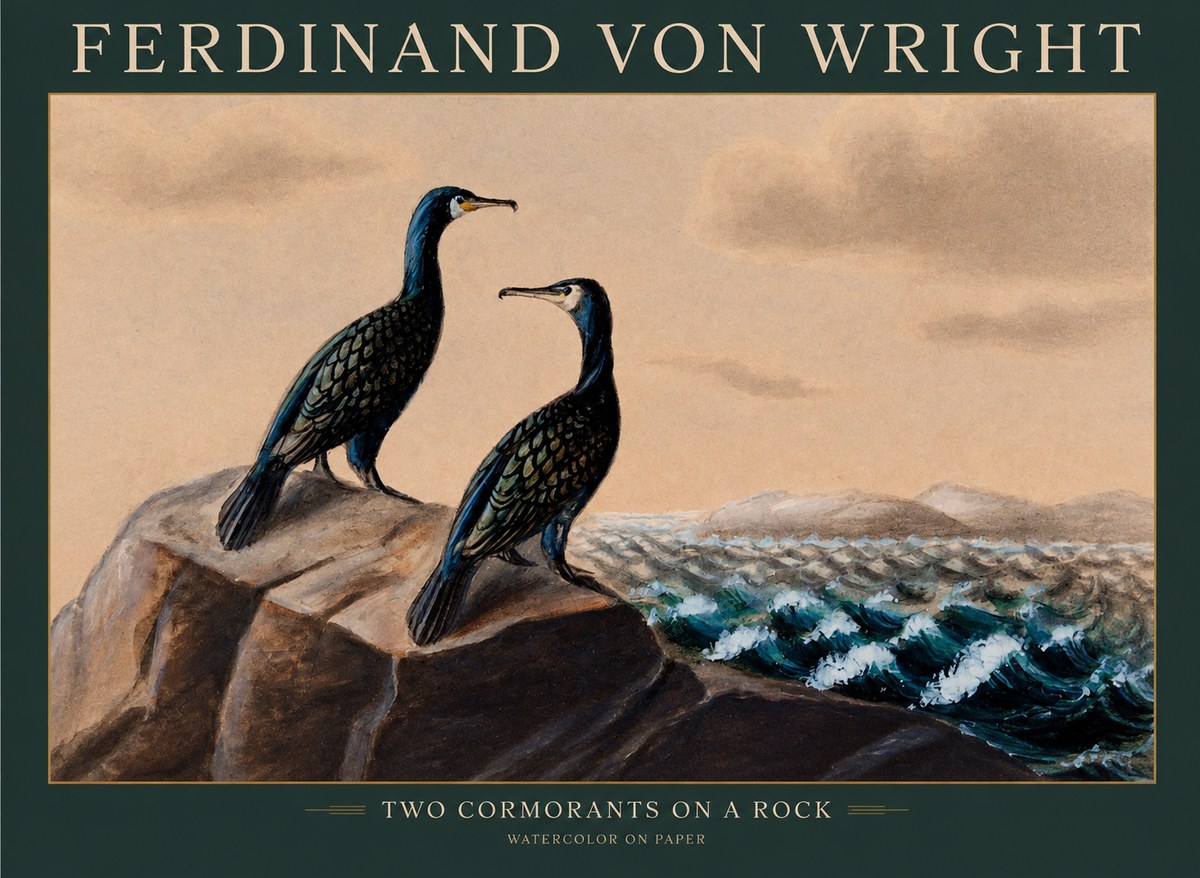 Ferdinand von Wright Two Cormorants on a Rock No1 - Plakát