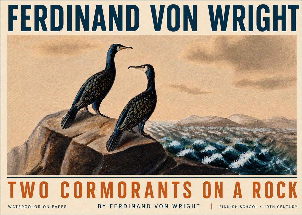 Ferdinand von Wright Two Cormorants on a Rock No5 - Plakát