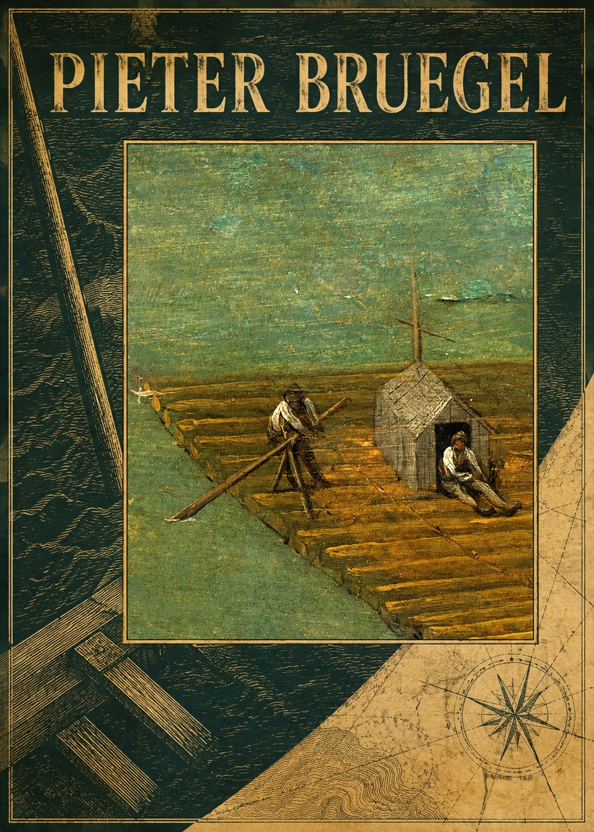 Pieter Bruegel Two Men on a Raft No4 - Plakát