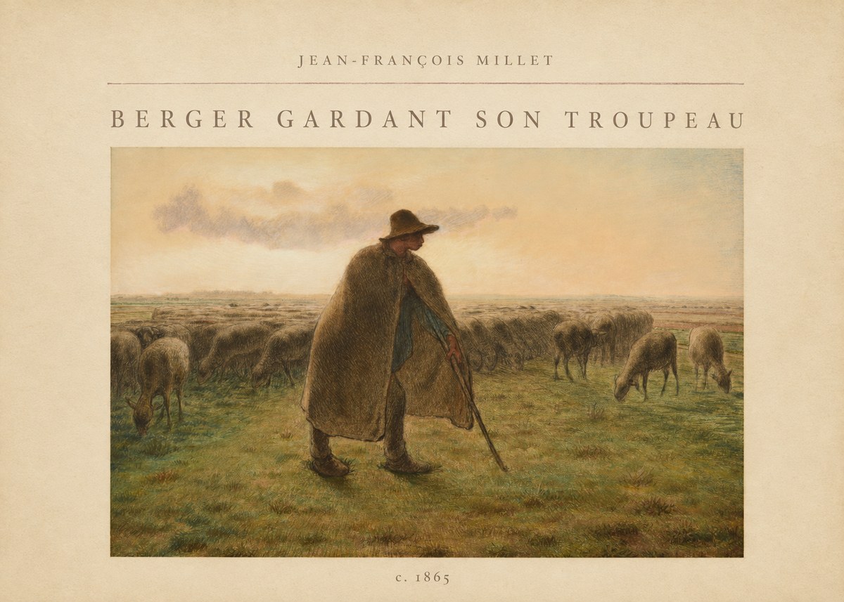 Jean-François Millet Berger Gardant Son Troupeau No5 - Plakát