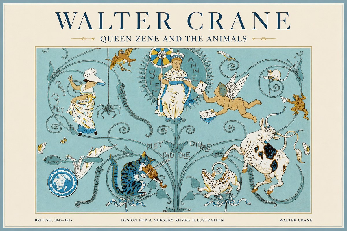 Walter Crane Queen Zene and the Animals No1 - Plakát