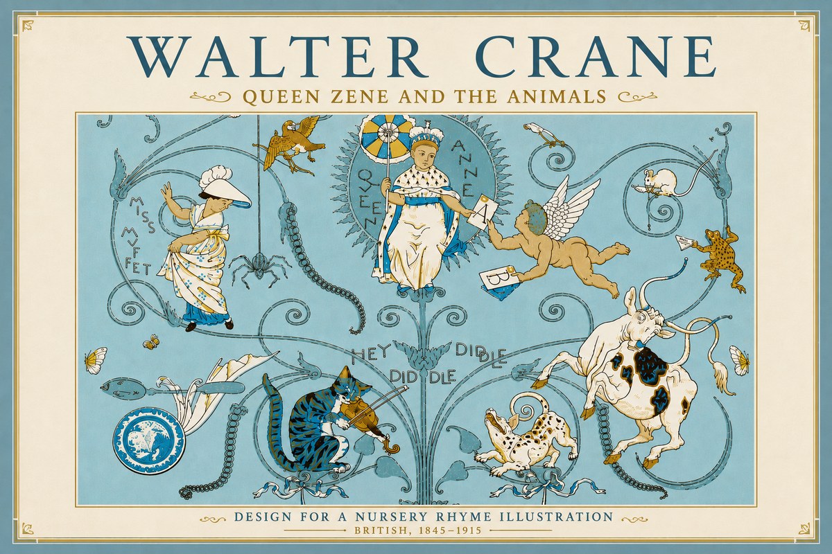 Walter Crane Queen Zene and the Animals No6 - Plakát