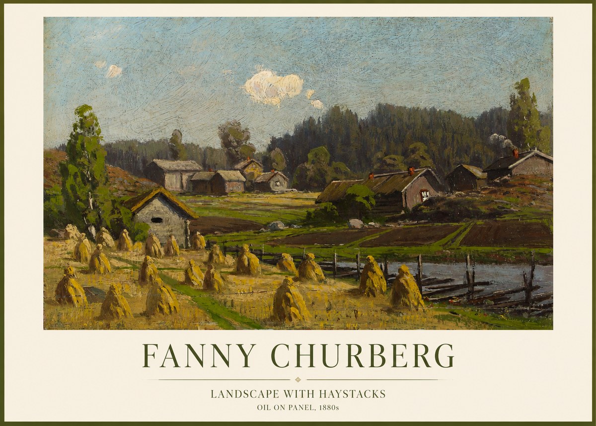 Fanny Churberg Landscape with Haystacks No1 - Plakát