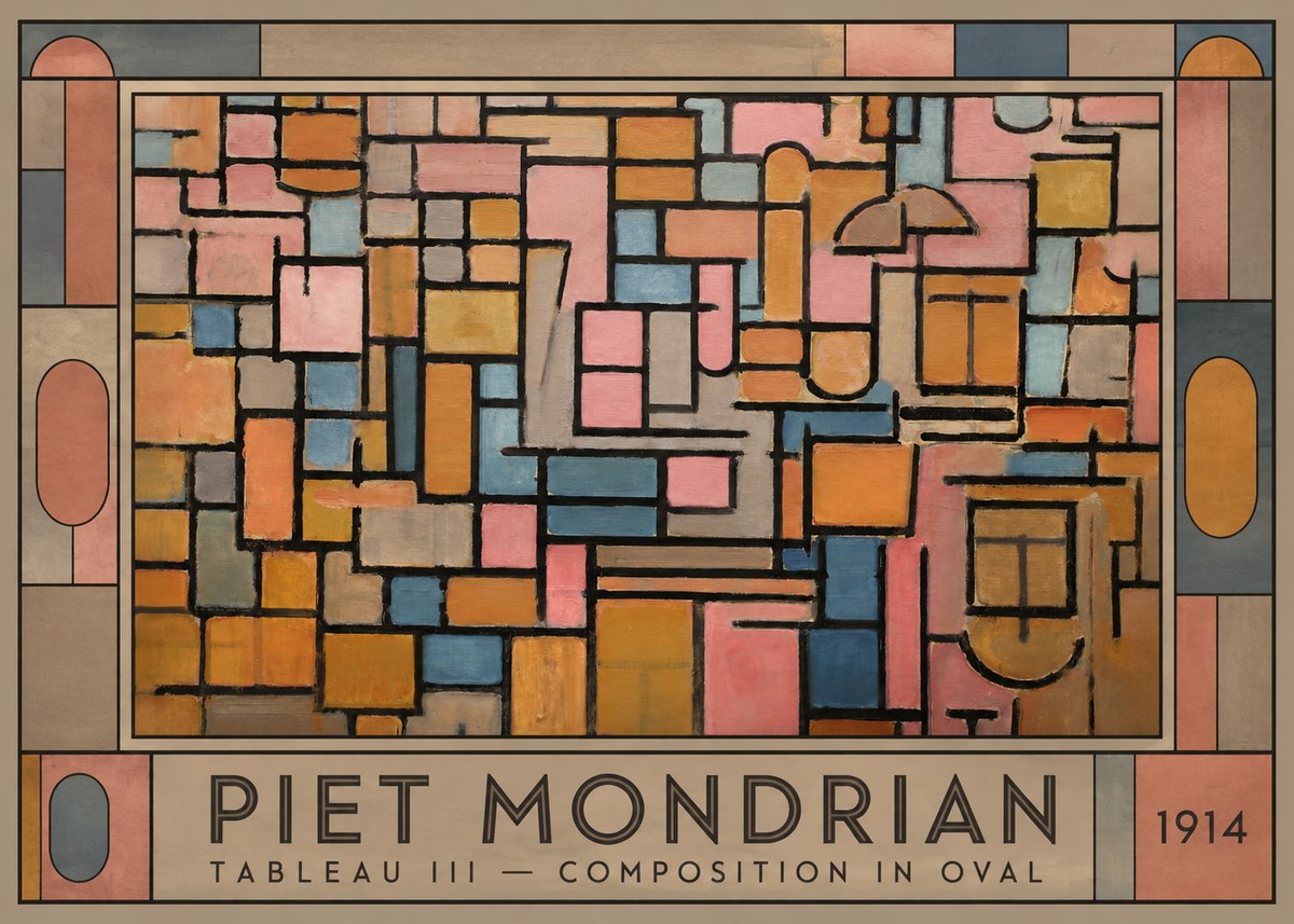 Piet Mondrian Tableau Iii — Composition in Oval No1 - Plakát