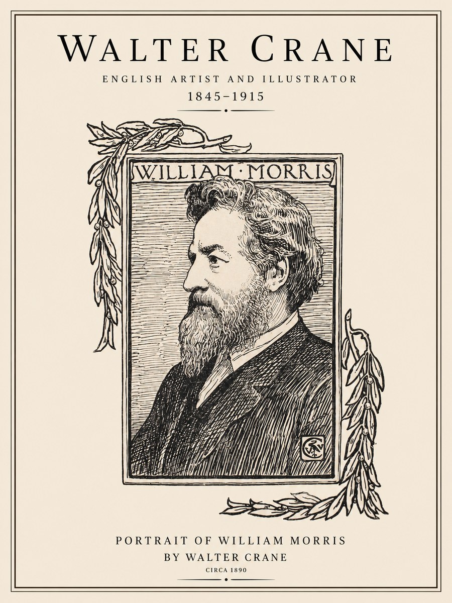 Walter Crane Portrait of William Morris No1 - Plakát