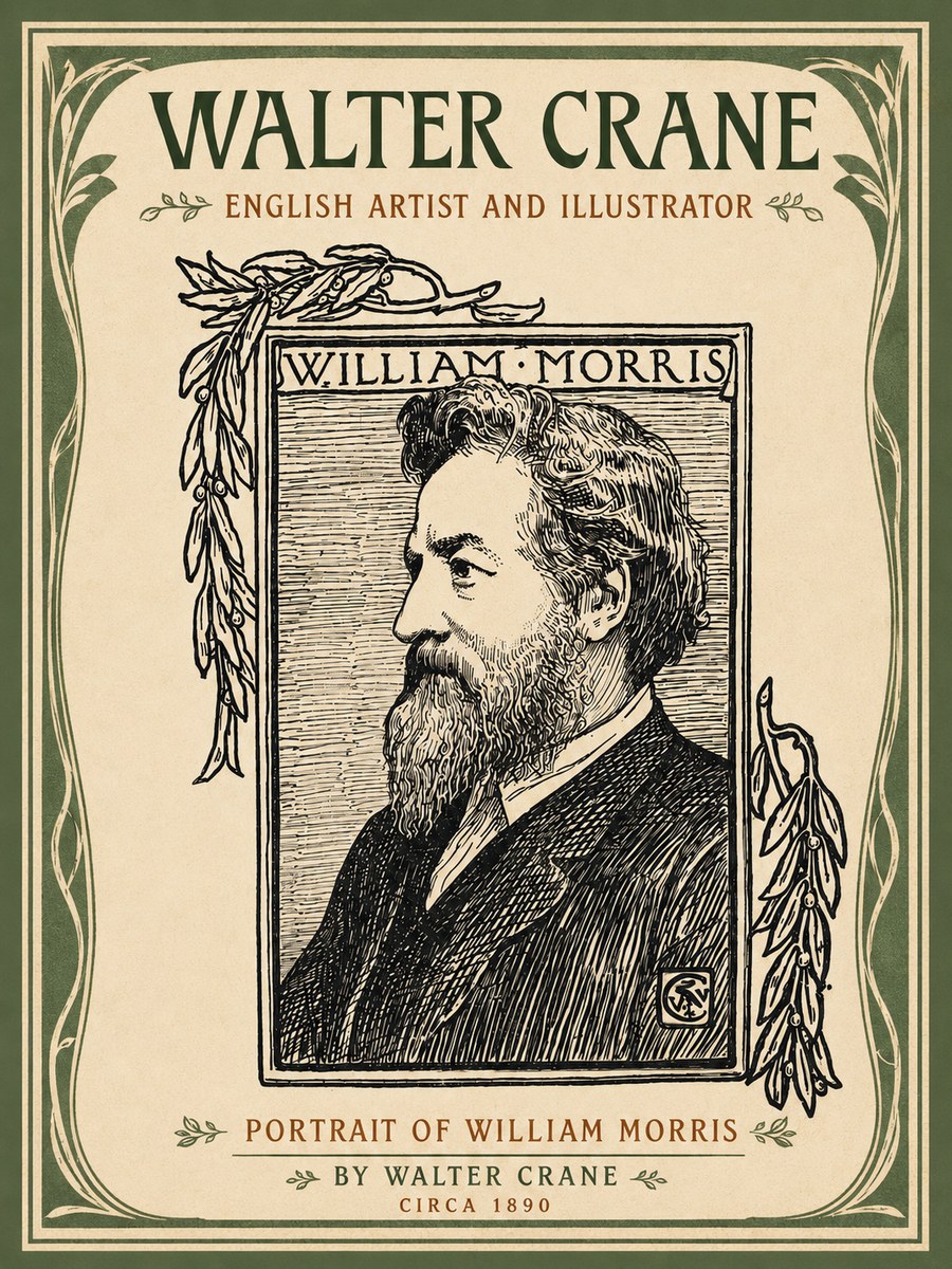 Walter Crane Portrait of William Morris No4 - Plakát