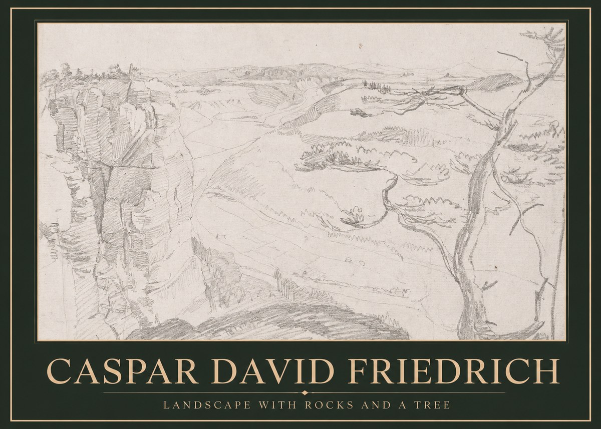 Caspar David Friedrich Landscape with Rocks and a Tree No1 - Plakát